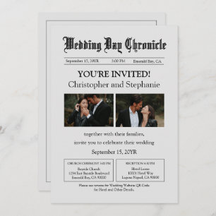 Redigerbar minimalistisk tidning Två foton QR-kod Inbjudningar