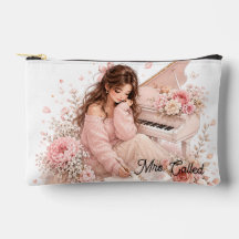 Redigerbar Mjuk Rosa Piano Blommig Kosmetikpåse