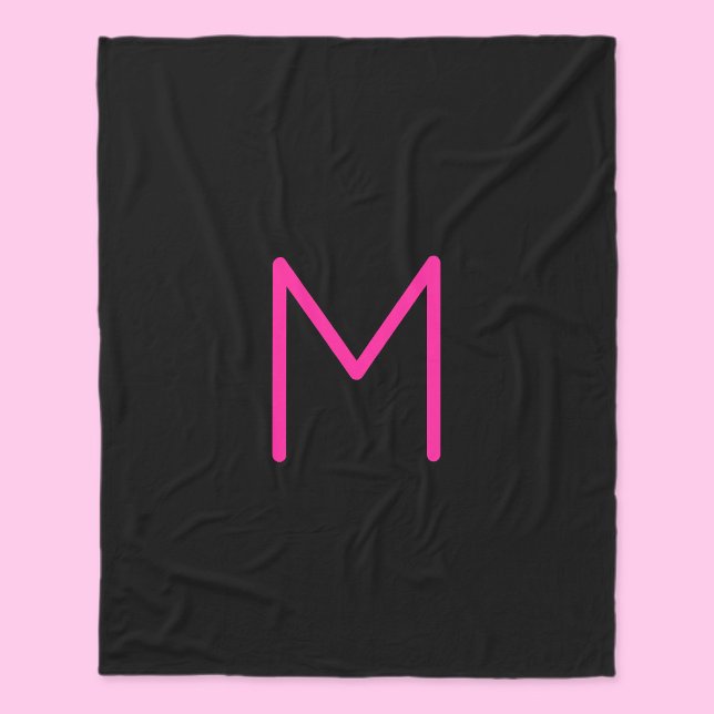 Redigerbar Modern Rosa & Svart Monogram Fleecefilt (Skapare uppladdad)