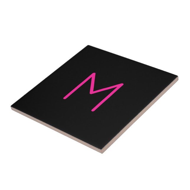 Redigerbar Modern Rosa & Svart Monogram Kakelplatta (Sidan)