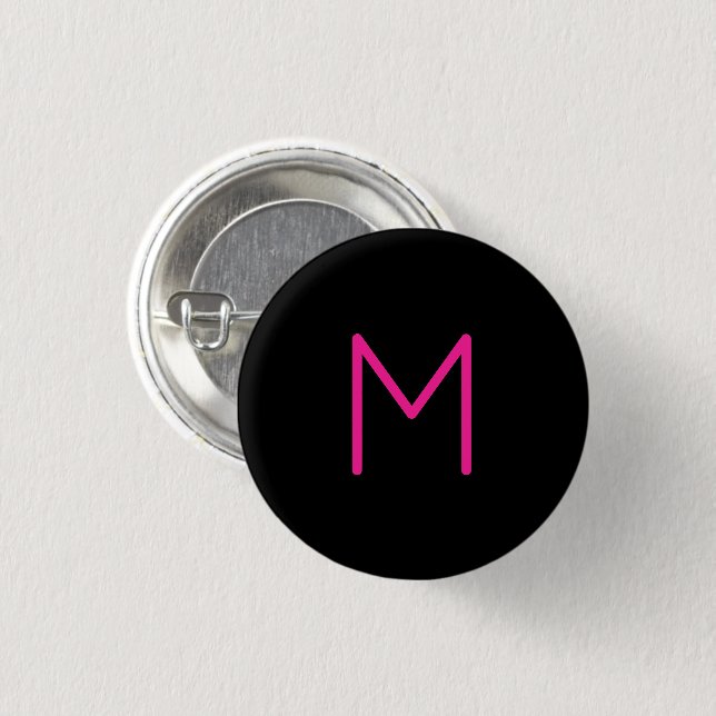Redigerbar Modern Rosa & Svart Monogram Knapp (Framsida & baksida)