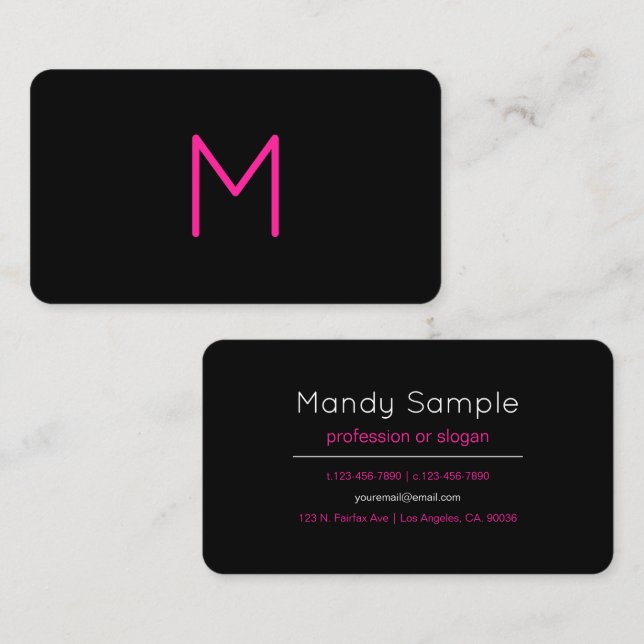 Redigerbar Modern Rosa & Svart Monogram Visitkort (Fram/baksida)