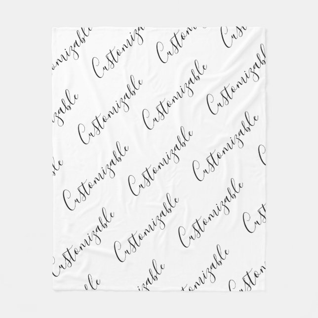 Redigerbar modern skripttext Mönster | Svartvitt Fleecefilt (Framsidan)