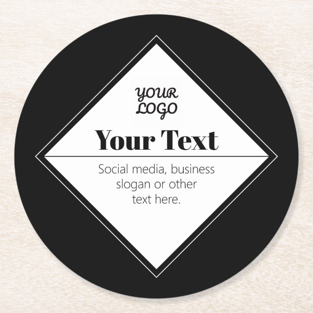 Redigerbar Modern Textdesign & Din Logotyp Underlägg Papper Rund (Framsidan)