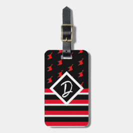 Redigerbar - Monogram Initial Röd Vit Svart Bagagebricka