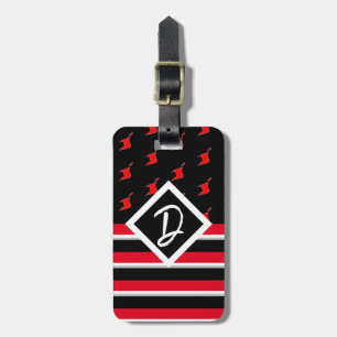 Redigerbar - Monogram Initial Röd Vit Svart Bagagebricka