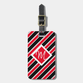 Redigerbar - Monogram Initial Röd Vit Svart Bagagebricka