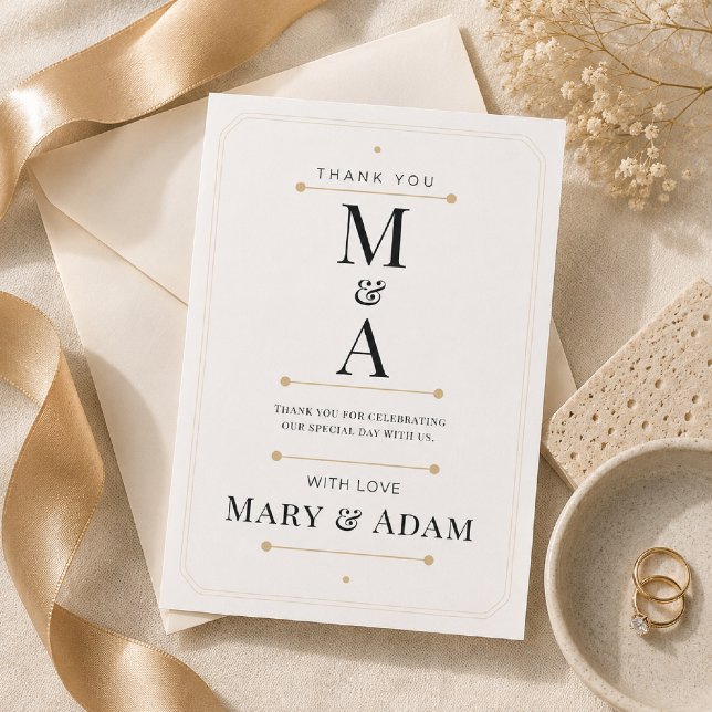 Redigerbar Monogram Minimal Lyx Tacksamhetskort OSA Kort (Elegant Monogram Thank You Card for a timeless luxury wedding celebration.)
