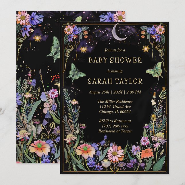 Redigerbar Moody inbjudan till Forest Baby Shower (Fram/baksida)
