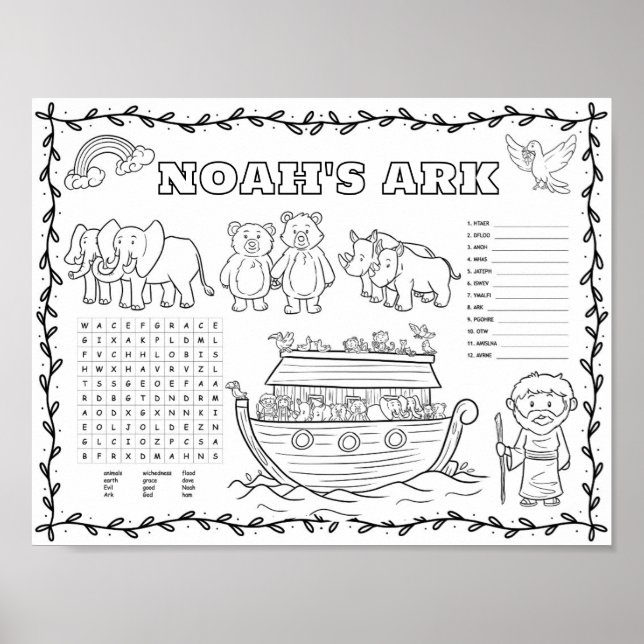 Redigerbar Noas ark färgläggningsmatta  Poster (Framsidan)