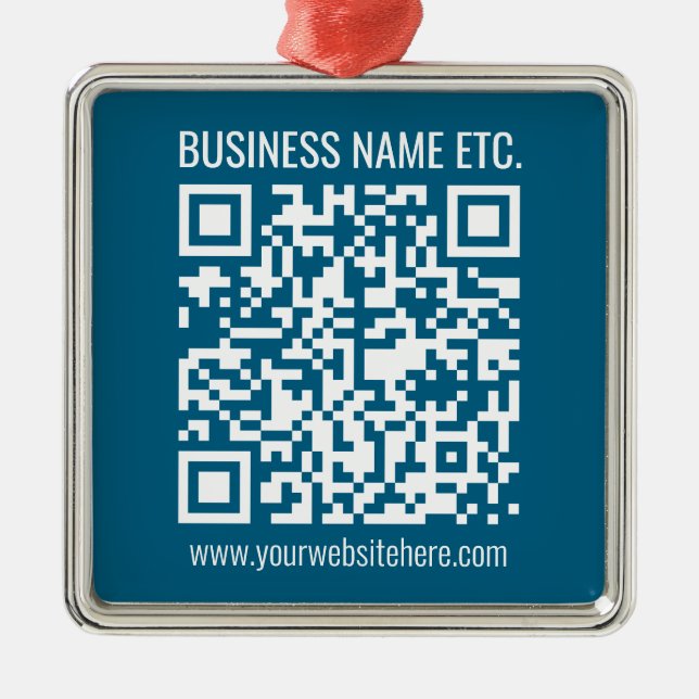 Redigerbar Ocean Blue QR-kod Julgransprydnad Metall (Framsidan)