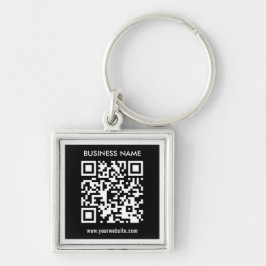 Redigerbar (omedelbart genererad) QR-kod | Svart Fyrkantig Silverfärgad Nyckelring