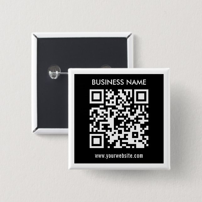 Redigerbar (omedelbart genererad) QR-kod | Svart Knapp (Framsida & baksida)