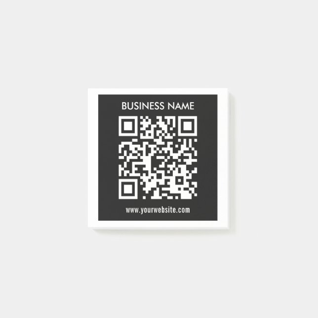 Redigerbar (omedelbart genererad) QR-kod | Svart Post-it Block (Framsida)