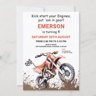 Redigerbar Orange Dirt Bike Birthday-inbjudan Inbjudningar