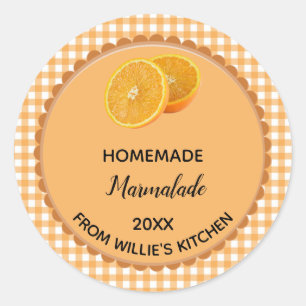 Redigerbar Orange Gingham Marmalade Label Stickers Runt Klistermärke