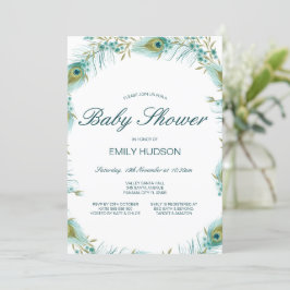 Redigerbar Påfågel Tematisk Baby Shower Inbjudningar
