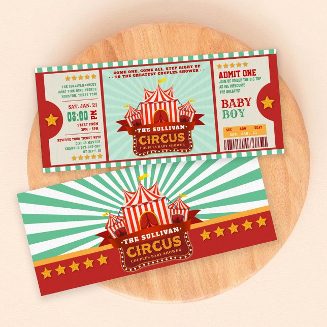 Redigerbar par-dusch för Färg Circus Biljett Inbjudningar (Skapare uppladdad)