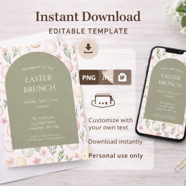Redigerbar påskbrunch-inbjudan direkt nedladdning inbjudningar (Skapare uppladdad)
