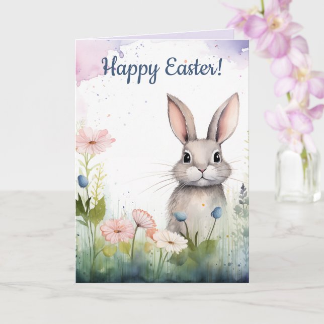 Redigerbar Påskhare och blommor Påsk Kort (Orkide)