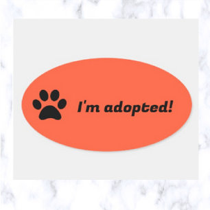 Redigerbar Pet Paw-utskrift Jag är adopterad Ovalt Klistermärke