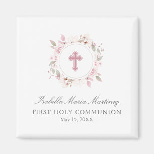 Redigerbar Photo First Communion Rosa Flower Favor Magnet