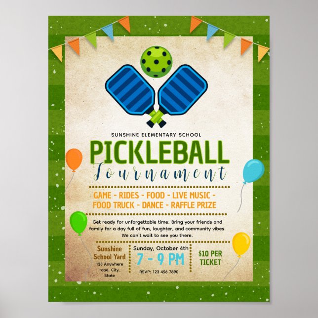 Redigerbar Pickleball-fondflygblad Poster (Framsidan)