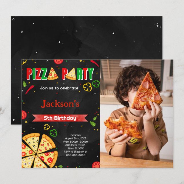 Redigerbar Pizza Photo-inbjudan Inbjudningar (Fram/baksida)