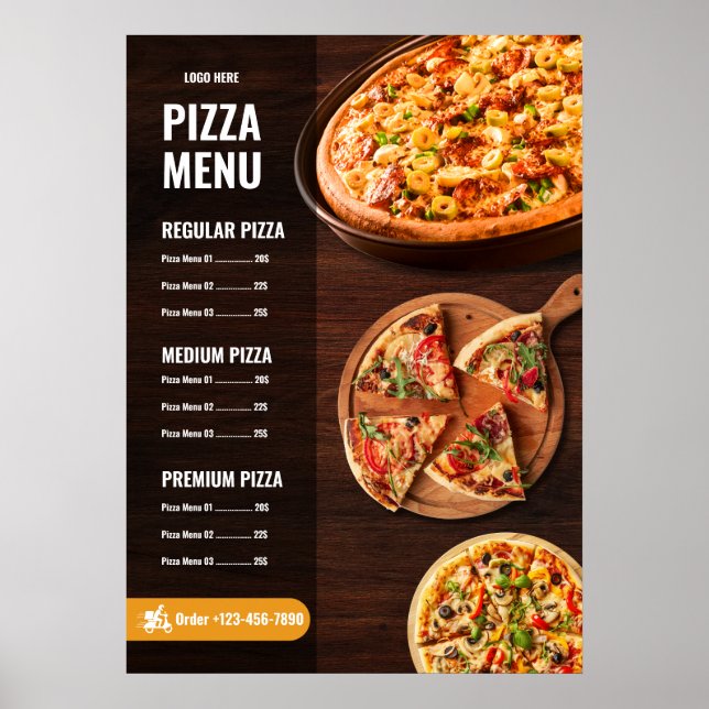 Redigerbar Pizzamenu Pizzeria Restaurangmeny Poster (Framsidan)
