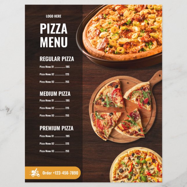 Redigerbar Pizzamenu Pizzeria Restaurangmeny Reklamblad (Framsidan)