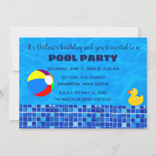Redigerbar poolparty-inbjudan med brickor inbjudningar