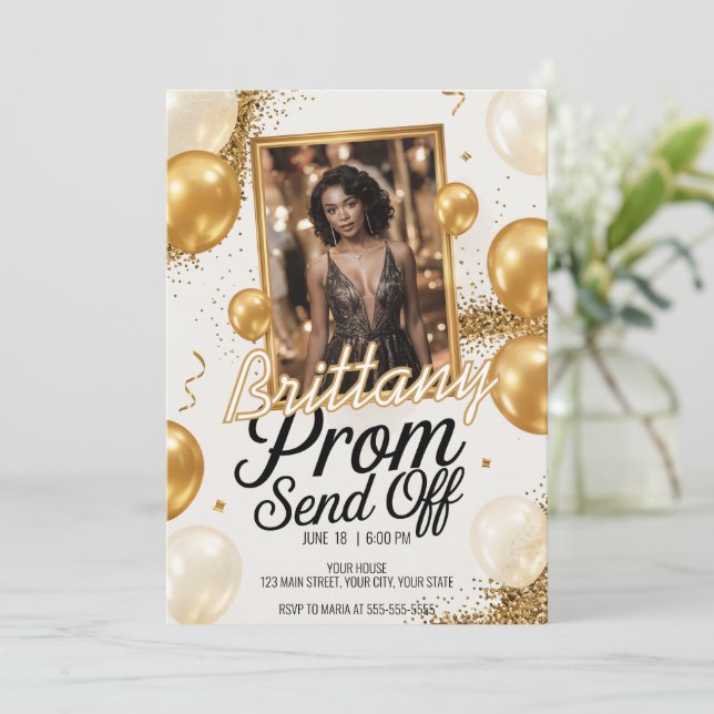 Redigerbar Prom Avsked Guld Glittrande Glitter Inbjudningar (Stående Fram)