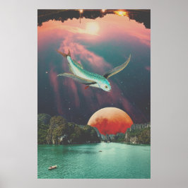 Redigerbar Psykedelisk Flygande Fisk Konst Poster