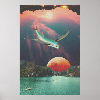 Redigerbar Psykedelisk Flygande Fisk Konst Poster