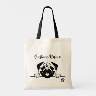 Redigerbar Pug Tote Bag | Anpassningsbar Pet Namn Tygkasse