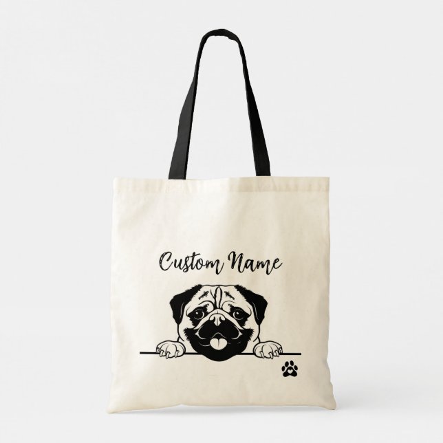 Redigerbar Pug Tote Bag | Anpassningsbar Pet Namn Tygkasse (Baksida)