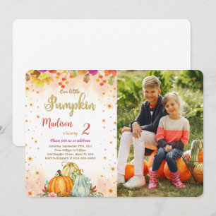 Redigerbar Pumpkin Birthday Photo-inbjudan Inbjudningar