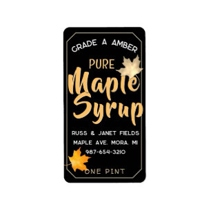 redigerbar PURE MAPLE SYRUP-jugetikett med löv Adressetikett