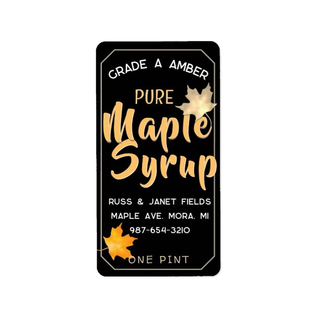 redigerbar PURE MAPLE SYRUP-jugetikett med löv Adressetikett (Framsidan)