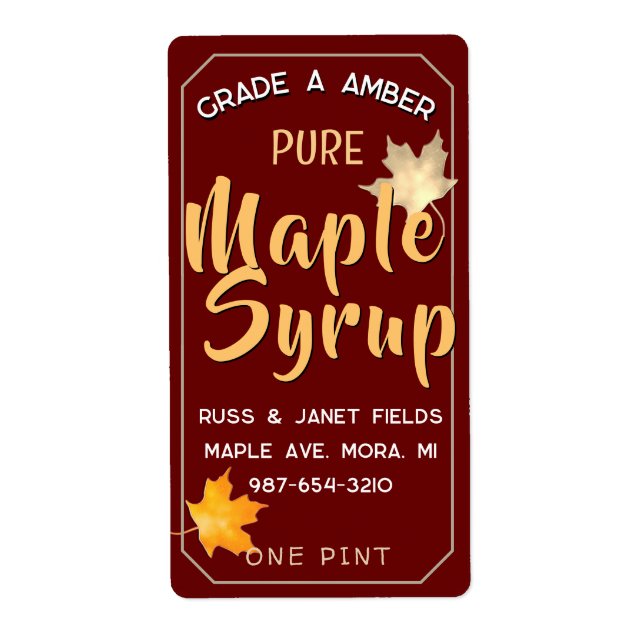 redigerbar PURE MAPLE SYRUP-jugetikett med löv Fraktsedel (Framsidan)