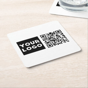 Redigerbar QR-kod & Din företagslogotyp eller bild Underlägg Papper Kvadrat