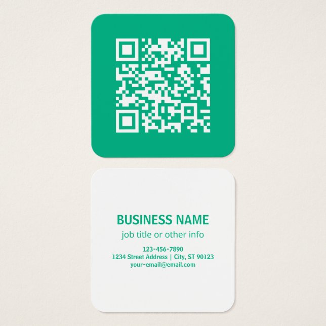 Redigerbar QR-kod genererar din egen | Grönt Fyrkantigt Visitkort (Framsida & baksida)