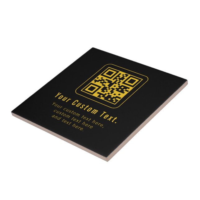 Redigerbar QR-kod och textmall | Svart och guld Kakelplatta (Sidan)