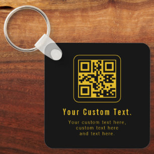 Redigerbar QR-kod och textmall Svart och guld Nyckelring