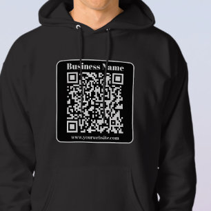 Redigerbar QR-kod, svart och vit Retro Modern Stil Hoodie