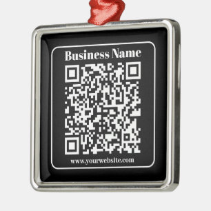 Redigerbar QR-kod, svart och vit Retro Modern Stil Julgransprydnad Metall