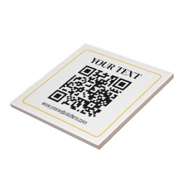 Redigerbar QR-kod & text med guldrand Kakelplatta