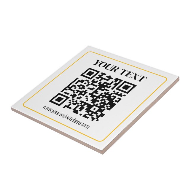 Redigerbar QR-kod & text med guldrand Kakelplatta (Sidan)