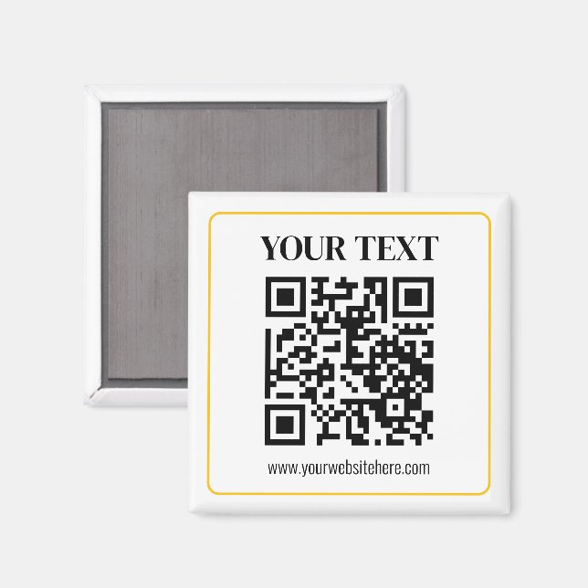 Redigerbar QR-kod & text med guldrand Magnet (Front/Back)
