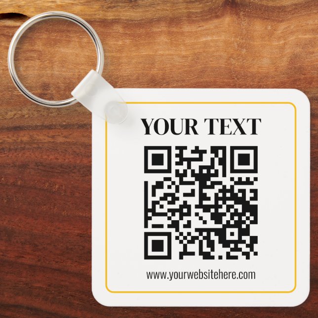 Redigerbar QR-kod & text med guldrand Nyckelring (Framsida)